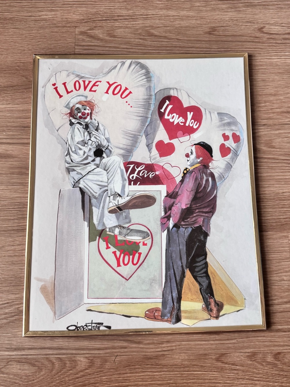 Vintage Chuck Oberstein "I Love You" Clown Framed Art Print